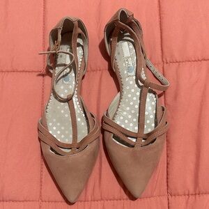 Boden Pointed Toe Ankle Strap Flats in Dusty Rose